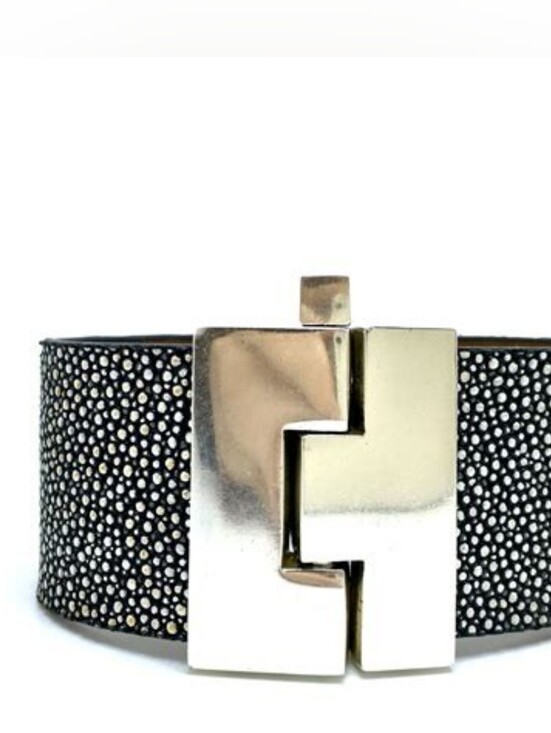 leighelena Jewelry - Leighelena Wide Black Textured Stingray Leather Cuff Bracelet
